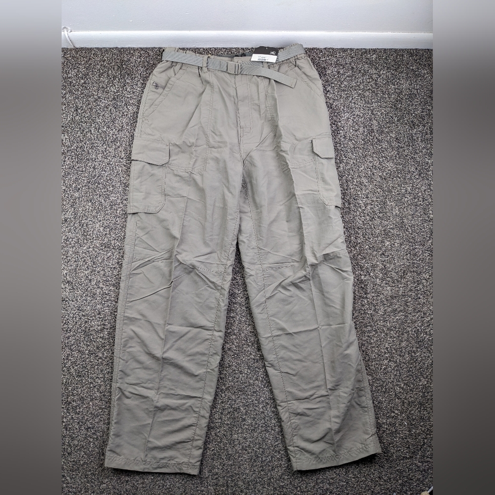 NWT REI Pants Sahara Cargo Nylon Fishing Hiking Beige Tan Mens Large 32" Inseam